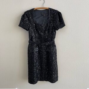 NWT New Donna Karan Black Sequin Short Sleeve Formal Retro Style Dress Size 6